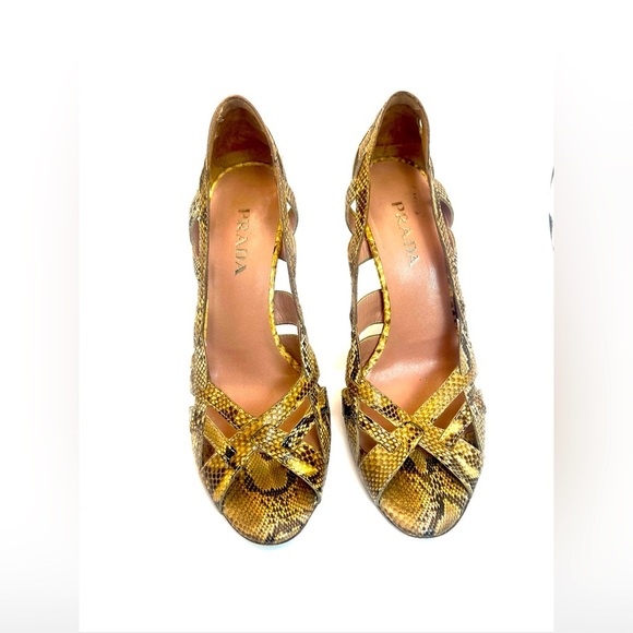 Prada Snakeskin Cage Open Toe Heels 37.5 - Picture 1 of 14